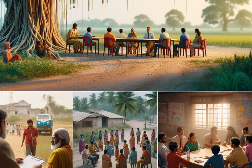 Group interview happening in rural India