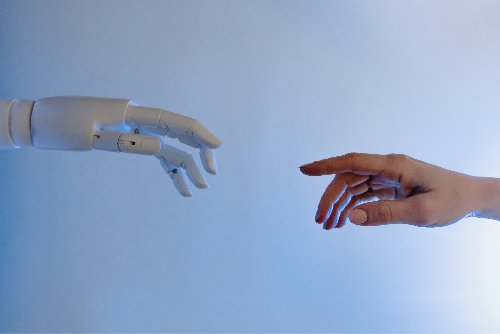 Human And Robot Trying to Reach Out to Each Other