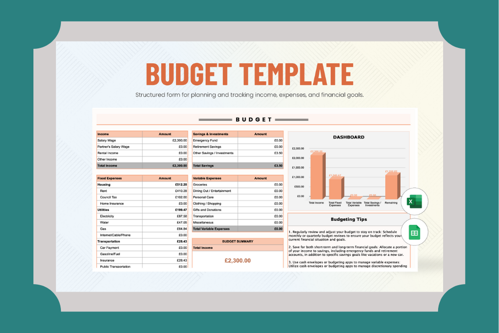 Example of Budget template in Excel