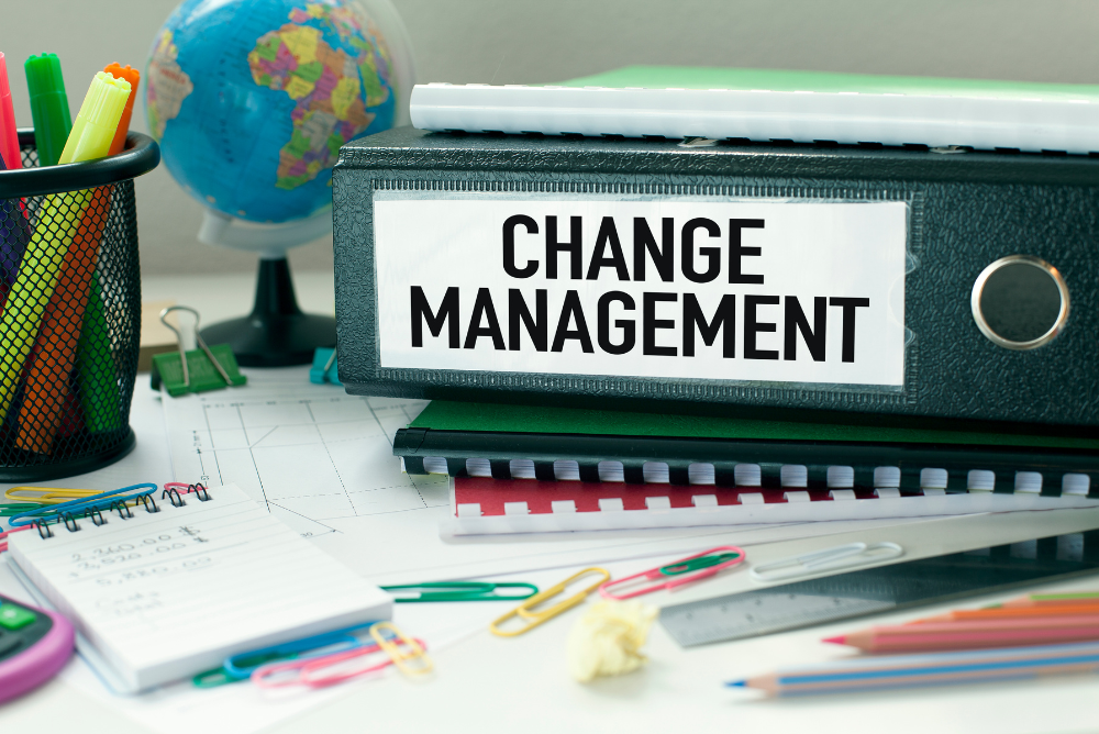 Desk having file named Change Management