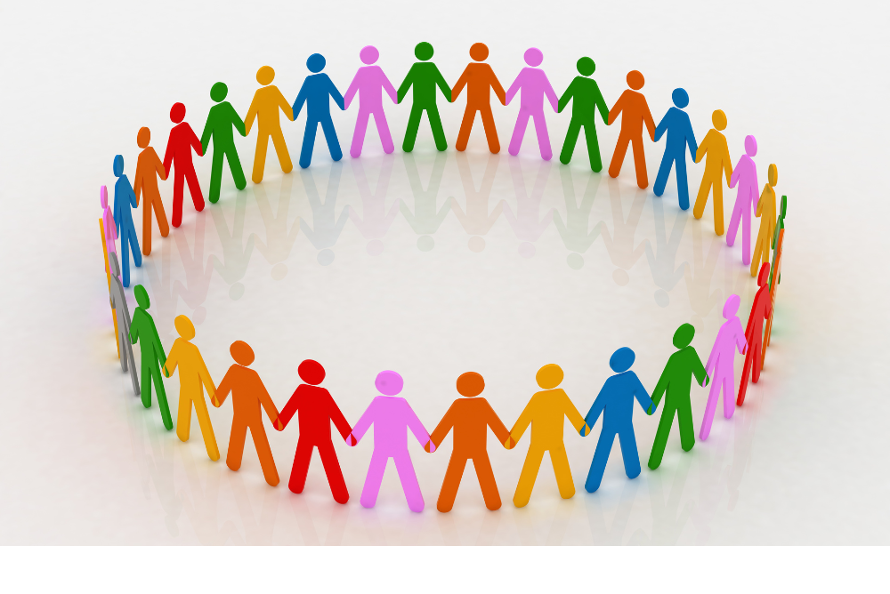 Different Colour 2D human standing in Circle Formation