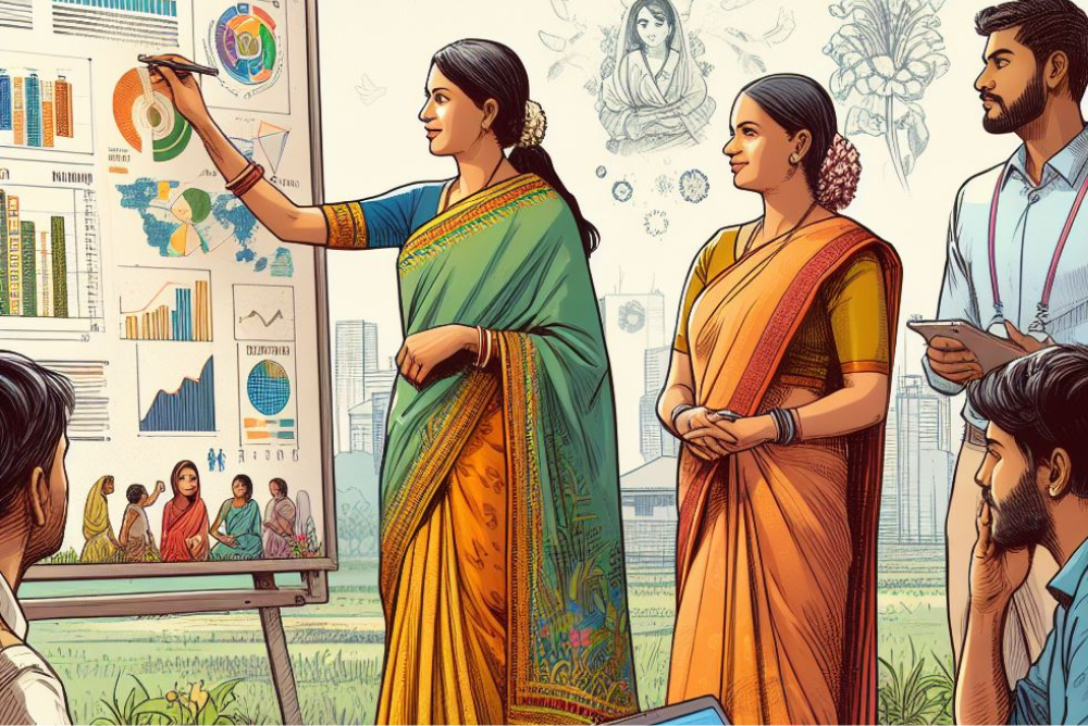 Lady teaching her team member about Information to Insight