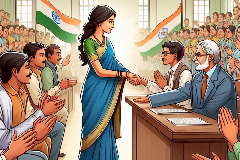 Female social worker shaking hands with a Government officer