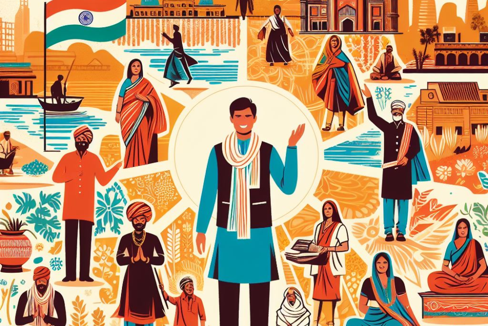 Graphic image of people wearing traditional Indian dress