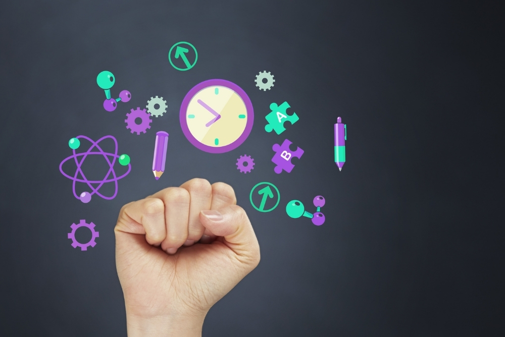 folded hands with logos  floating around