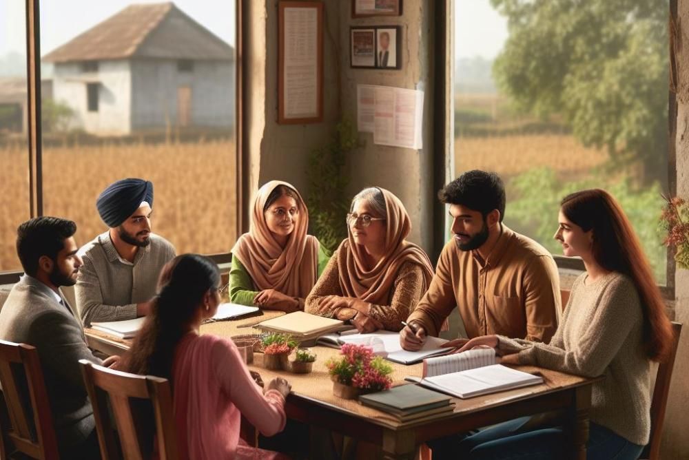 A person talks to a group of people