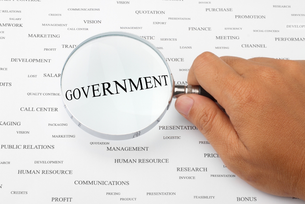 A hand magnifier which magnifies the word Government