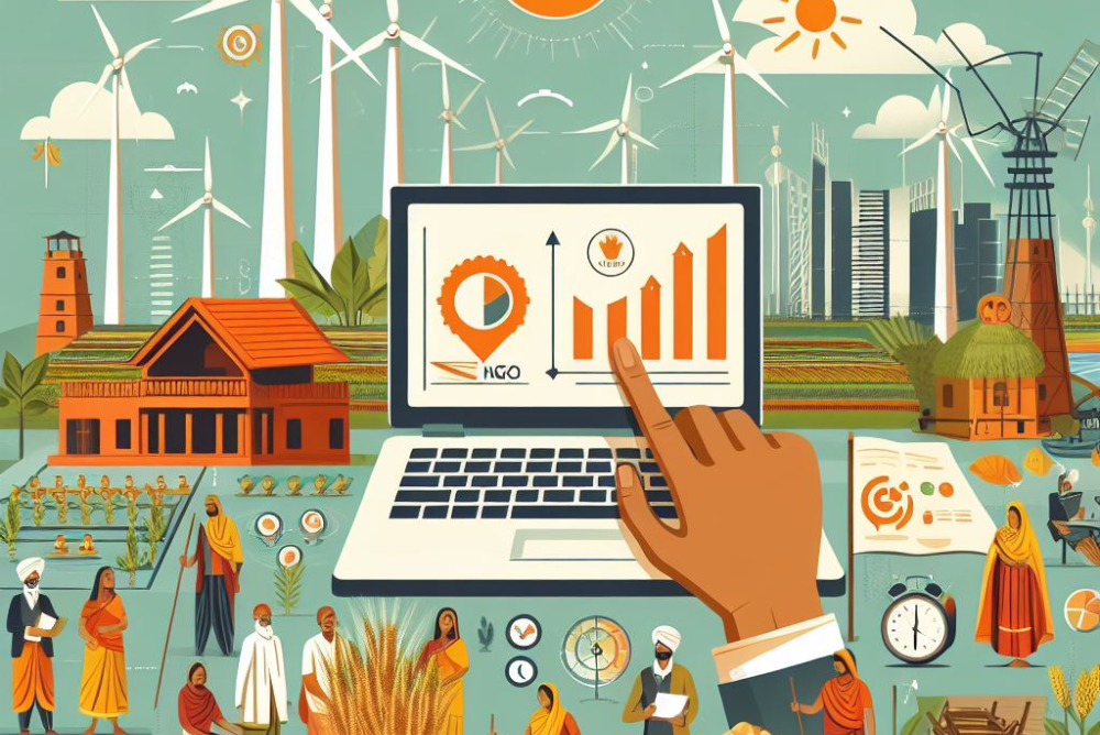 Image of Laptop showing graph in the background of windmills