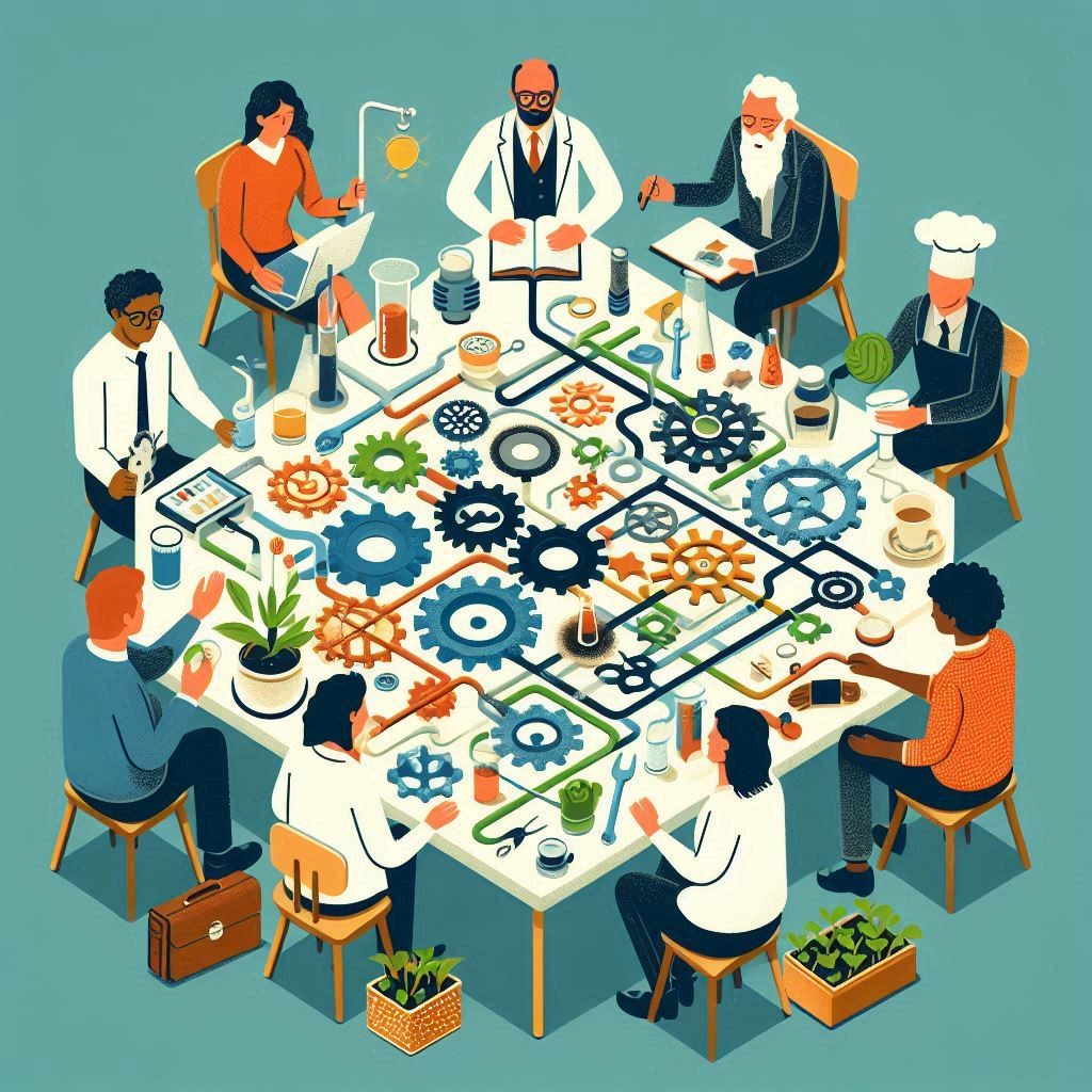 Group of people working on a program design around the table