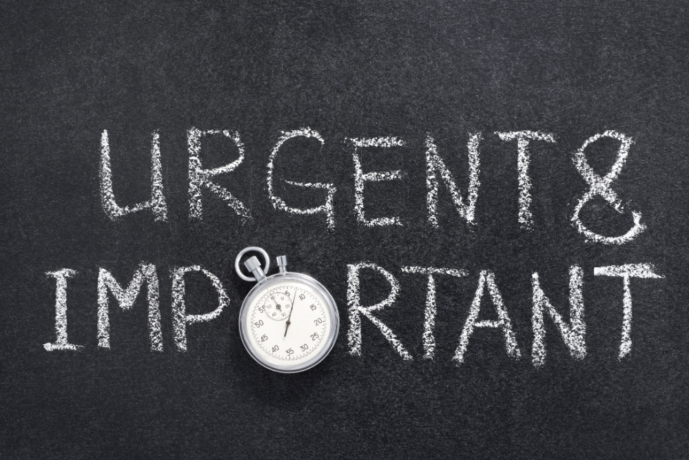 Urgent and important written on a board