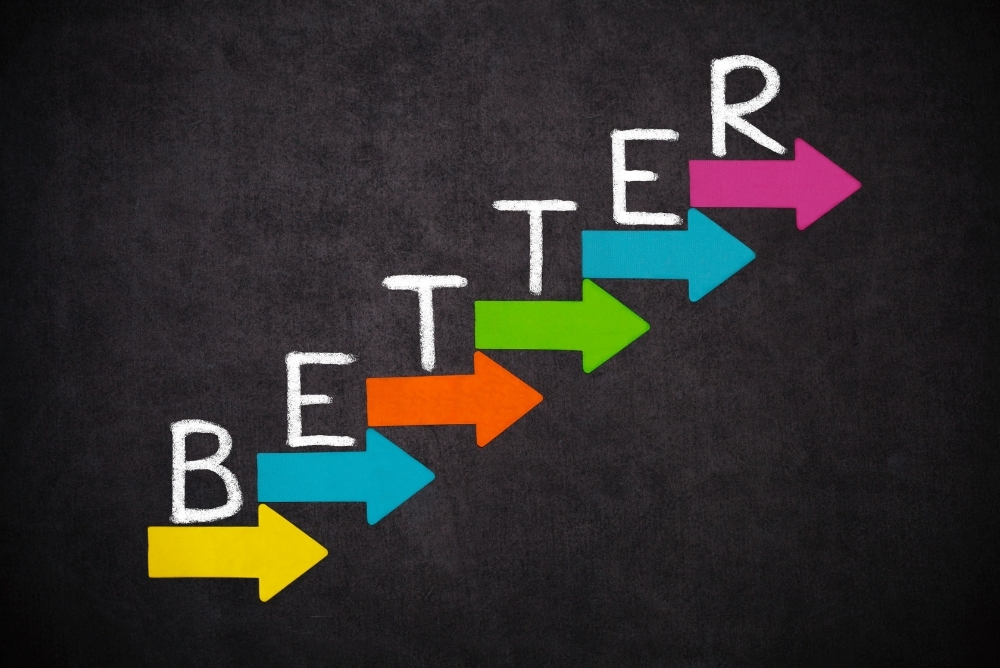 The word better  with arrows pointing as a step pattern