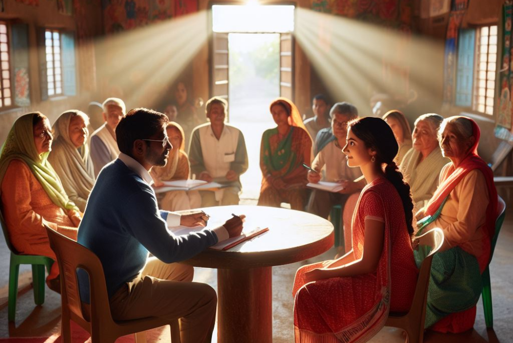 A group of people sitting together at the table